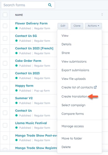 multi language forms in hubspot