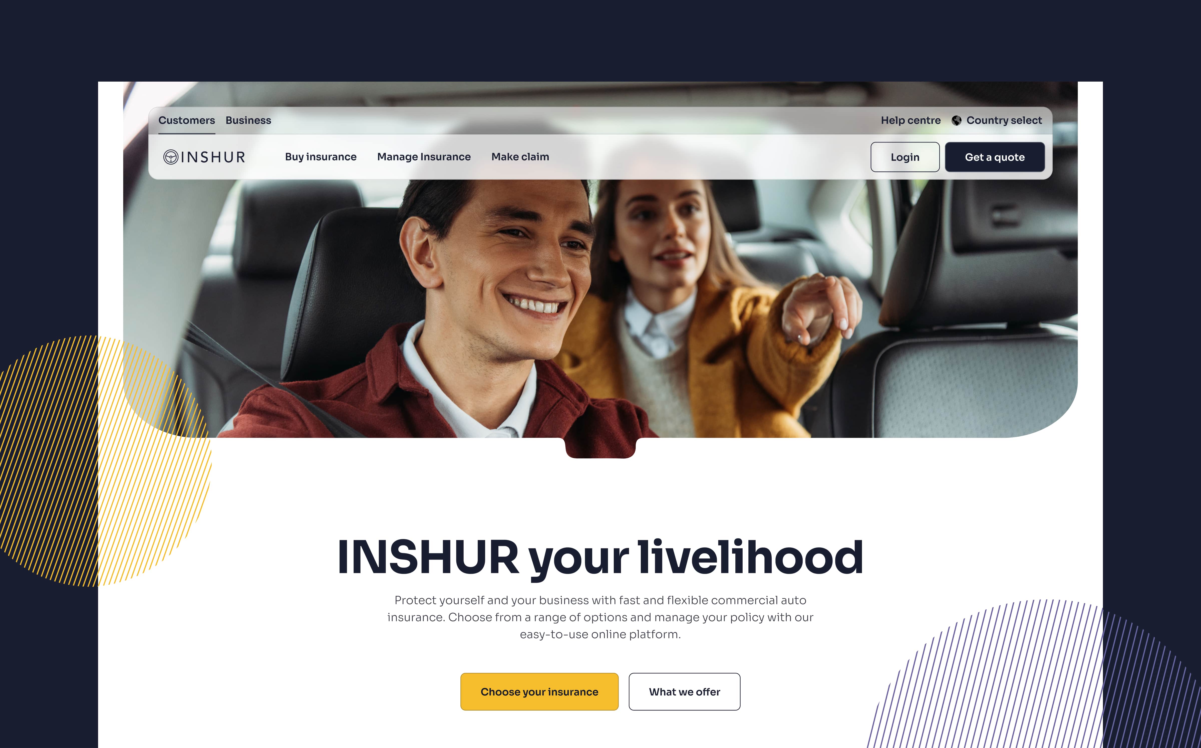 inshur's clean website design