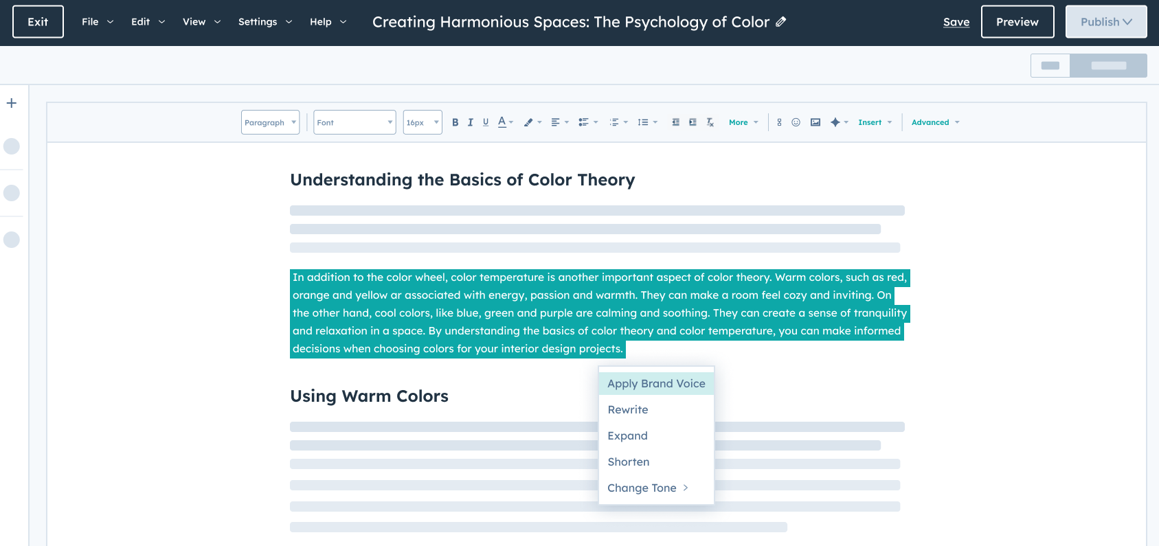 HubSpot Content Hub - Brand Voice screenshot